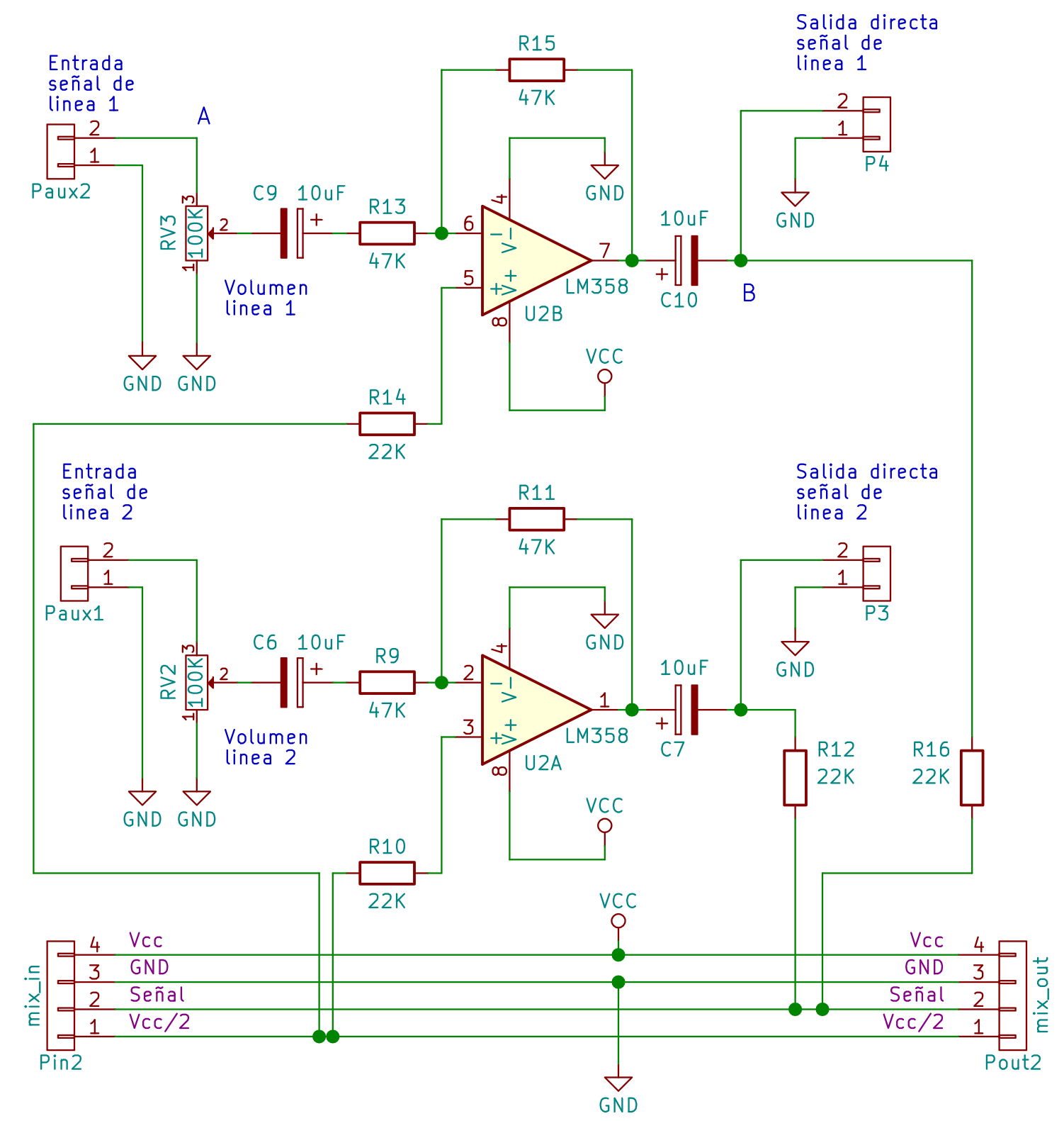 Esquema del módulo con entradas de linea