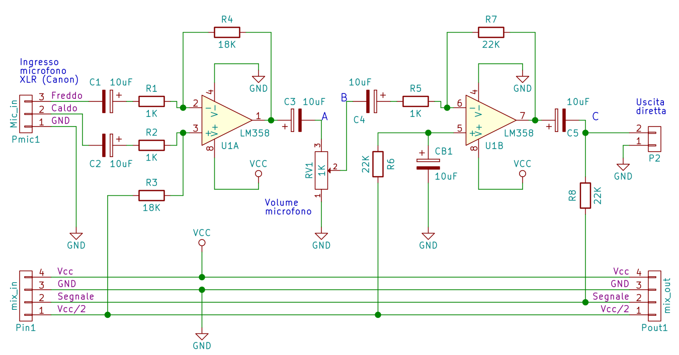 Schema del modulo con preamplificatore microfonico