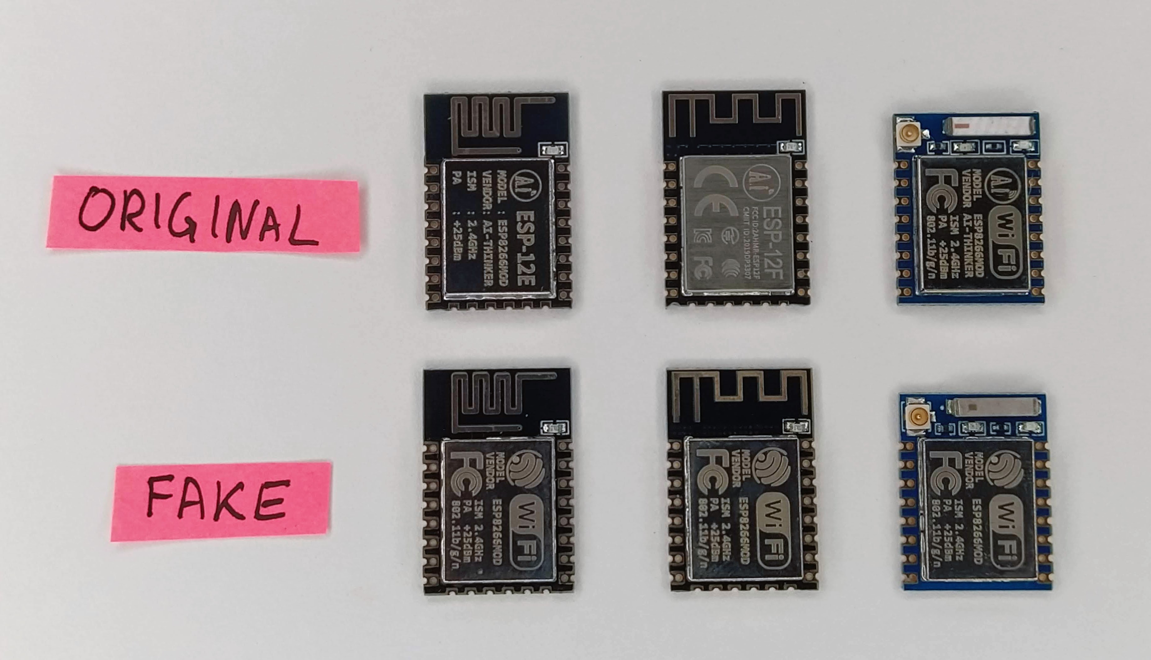 confronto pcb esp8266 contraffatti, lato superiore