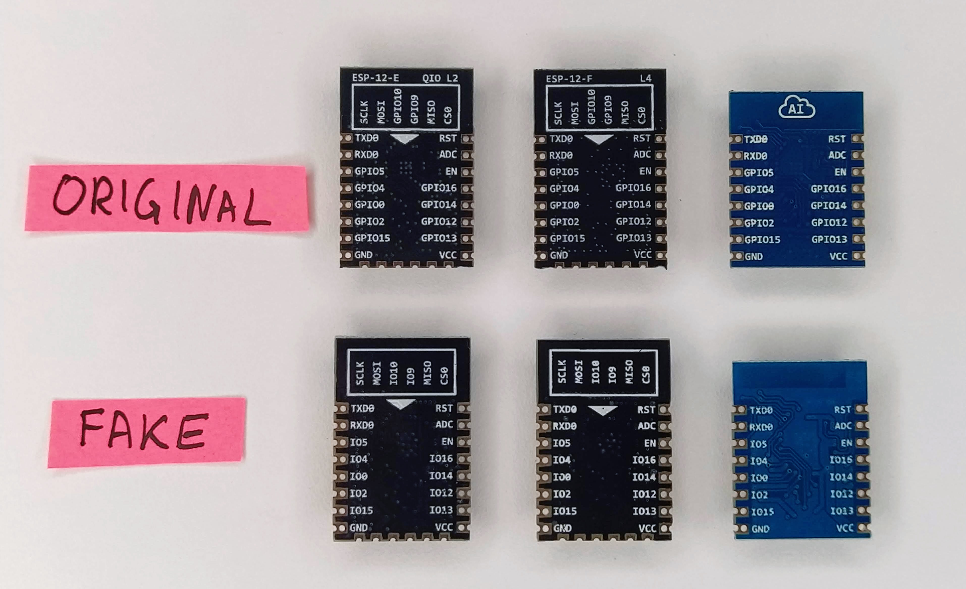 confronto pcb esp8266 contraffatti, lato inferiore